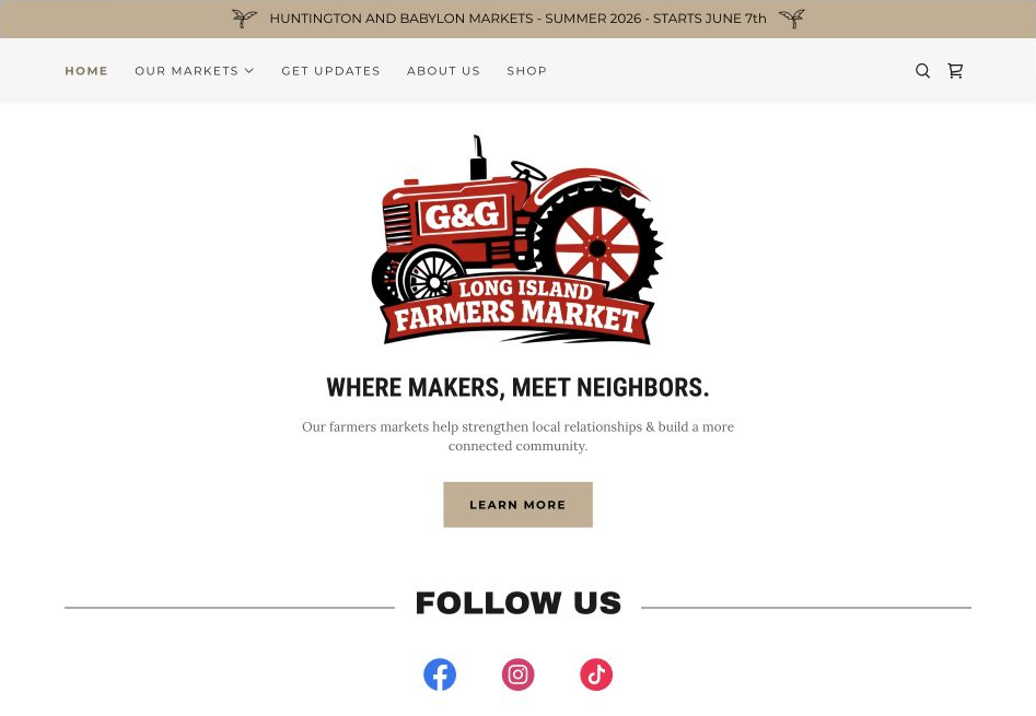 Rebuilt v2 homepage with refreshed tractor logo, Where makers meet neighbors headline and Learn More action