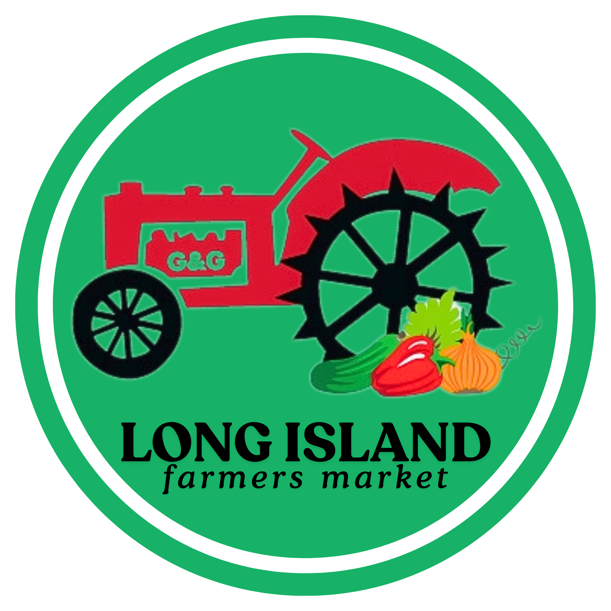 Original green circular Long Island farmers market badge